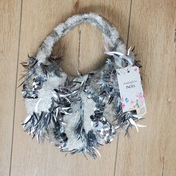 Handcrafted in India Beaded Bag TJMaxx Viral TikTok RARE White Silver Gray - Picture 8 of 16